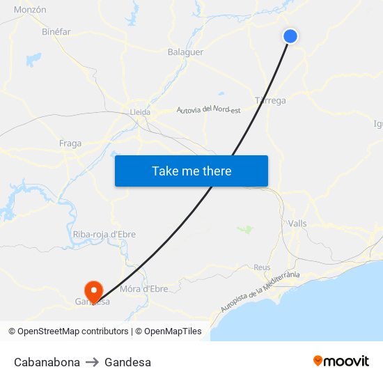 Cabanabona to Gandesa map