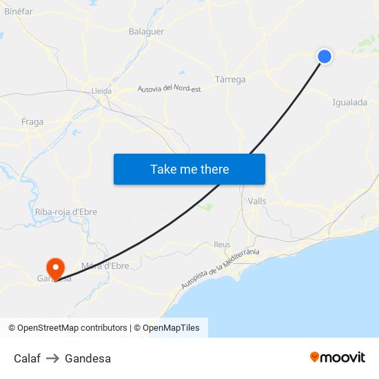 Calaf to Gandesa map