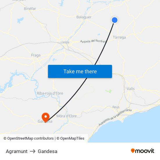 Agramunt to Gandesa map