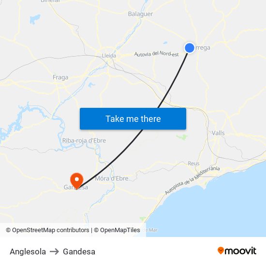 Anglesola to Gandesa map