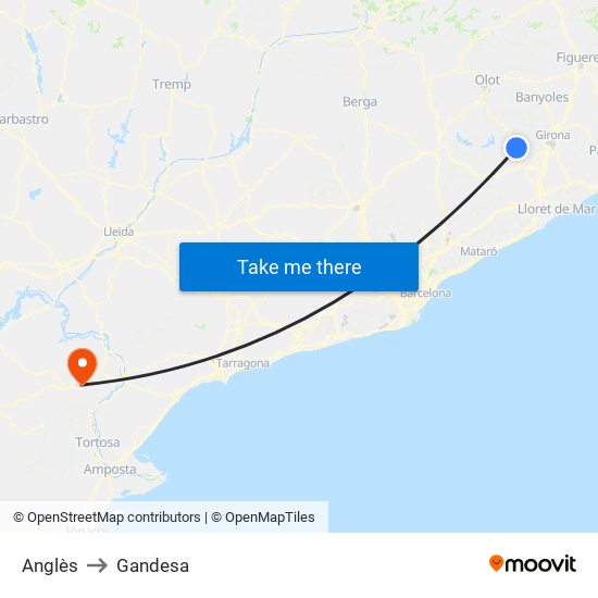 Anglès to Gandesa map