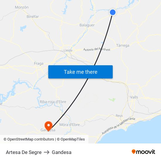 Artesa De Segre to Gandesa map