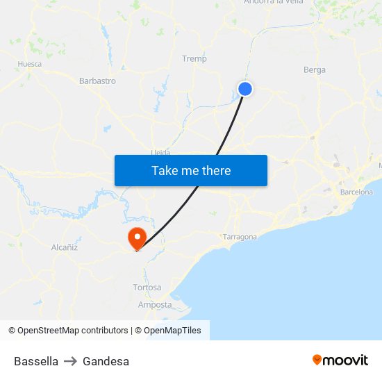 Bassella to Gandesa map