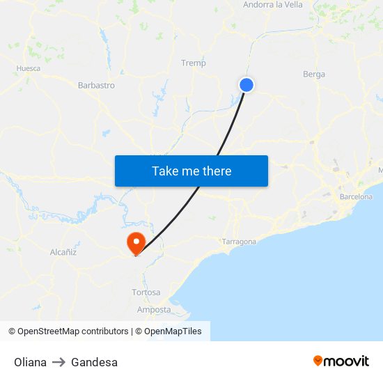 Oliana to Gandesa map