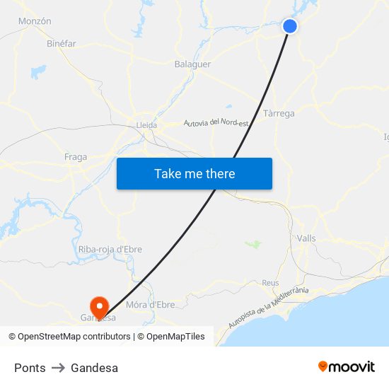 Ponts to Gandesa map