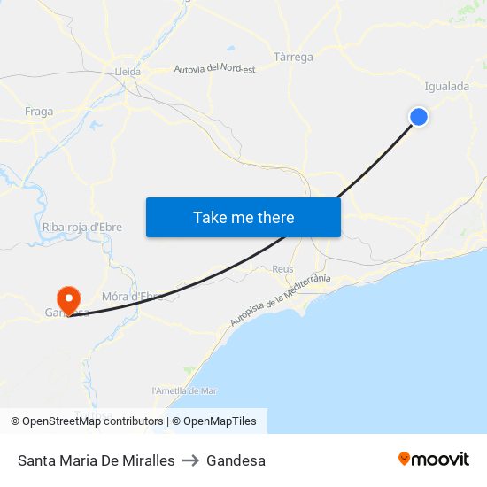 Santa Maria De Miralles to Gandesa map