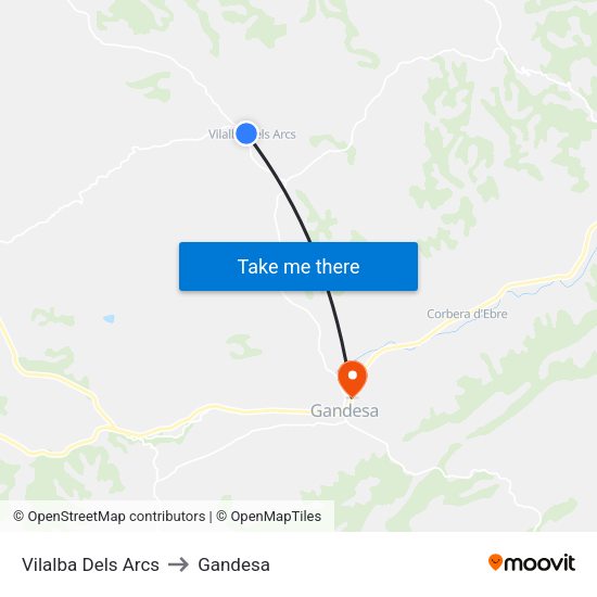 Vilalba Dels Arcs to Gandesa map