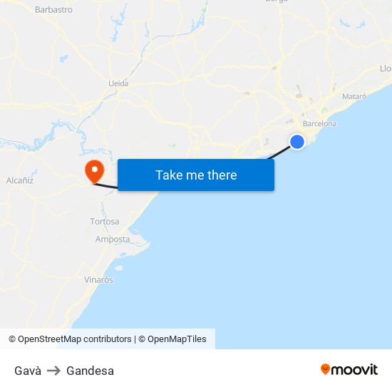 Gavà to Gandesa map