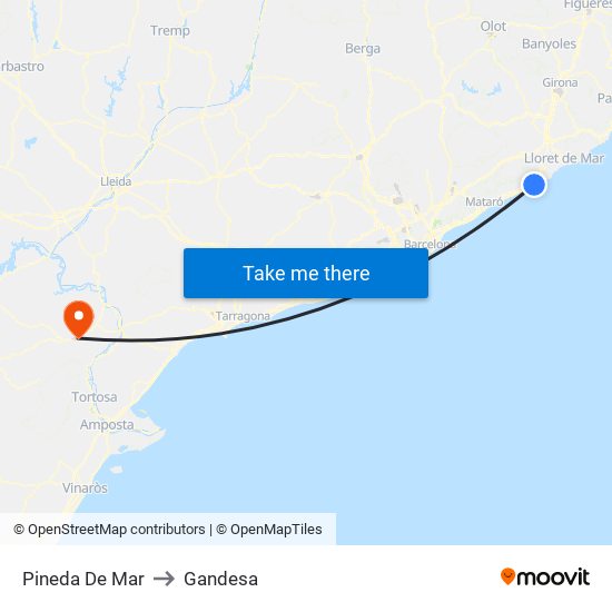 Pineda De Mar to Gandesa map