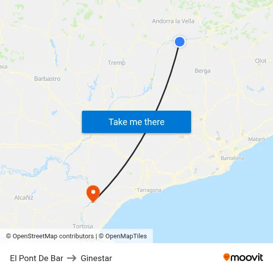 El Pont De Bar to Ginestar map