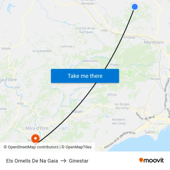 Els Omells De Na Gaia to Ginestar map
