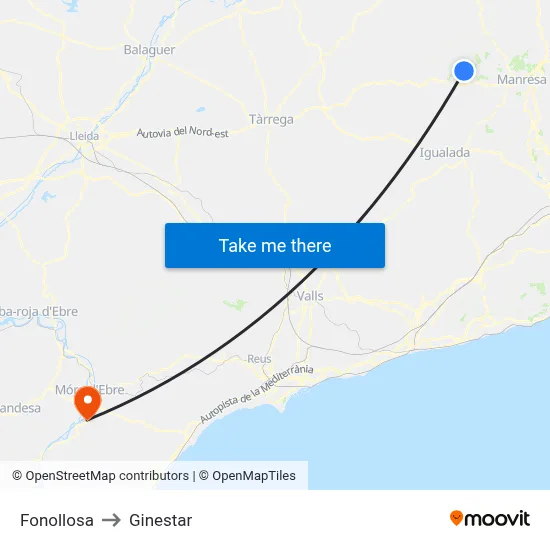 Fonollosa to Ginestar map