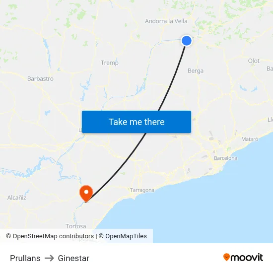 Prullans to Ginestar map