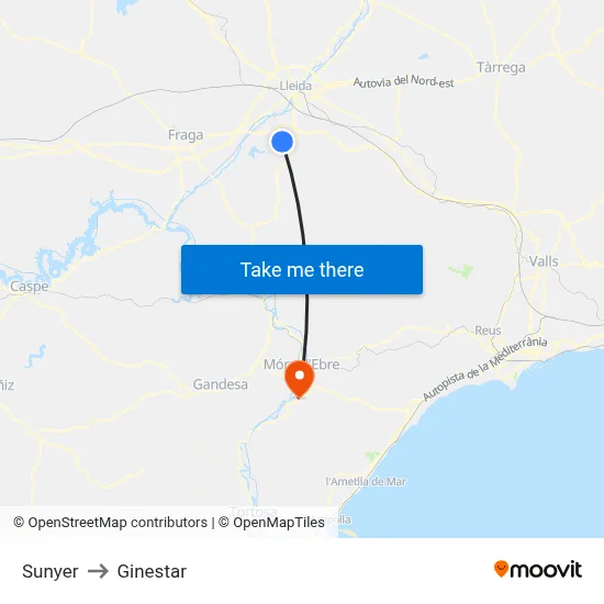 Sunyer to Ginestar map