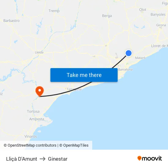 Lliçà D'Amunt to Ginestar map