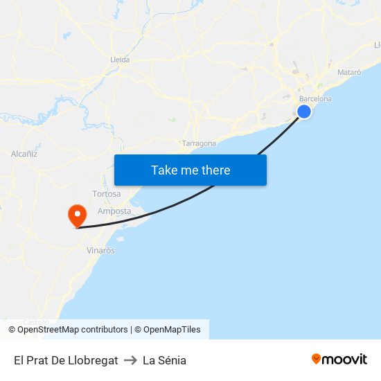 El Prat De Llobregat to La Sénia map