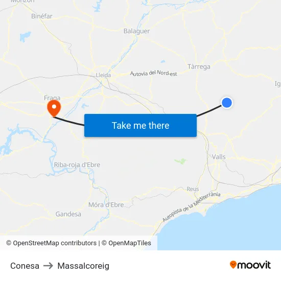 Conesa to Massalcoreig map