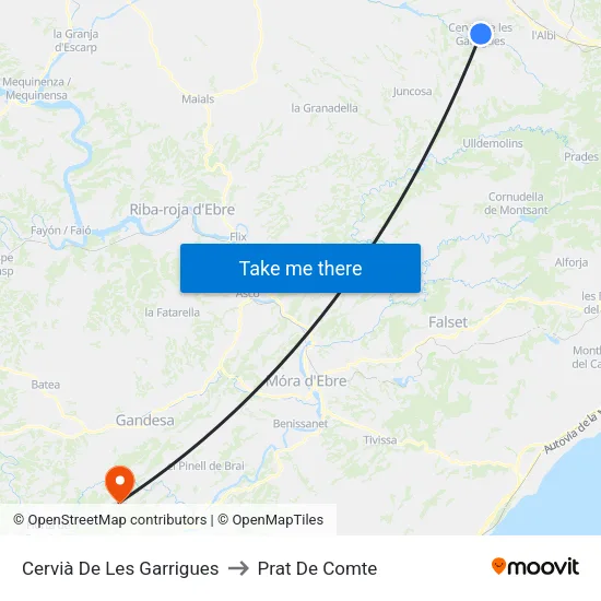 Cervià De Les Garrigues to Prat De Comte map