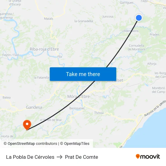 La Pobla De Cérvoles to Prat De Comte map