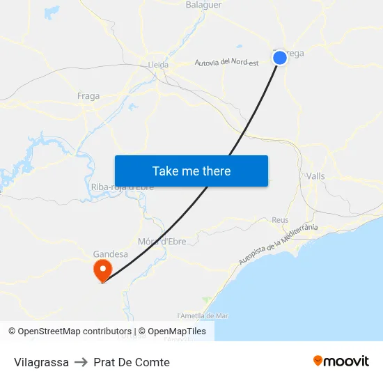 Vilagrassa to Prat De Comte map
