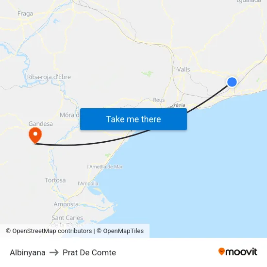 Albinyana to Prat De Comte map