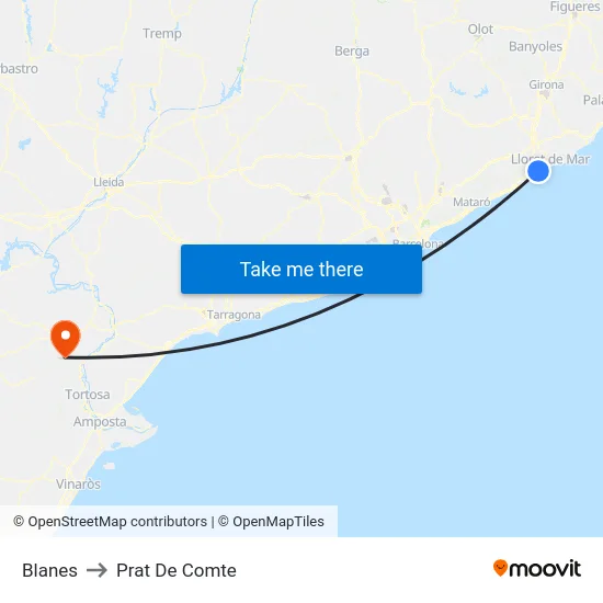 Blanes to Prat De Comte map