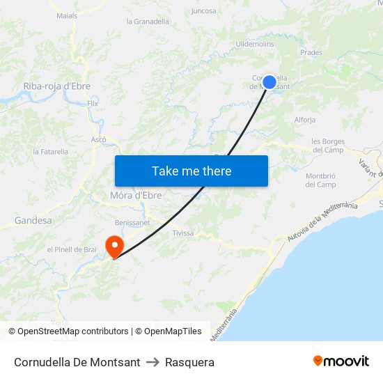 Cornudella De Montsant to Rasquera map