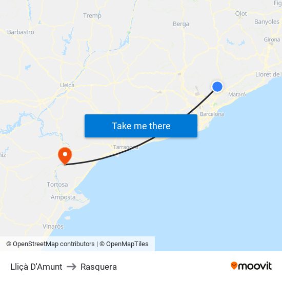 Lliçà D'Amunt to Rasquera map