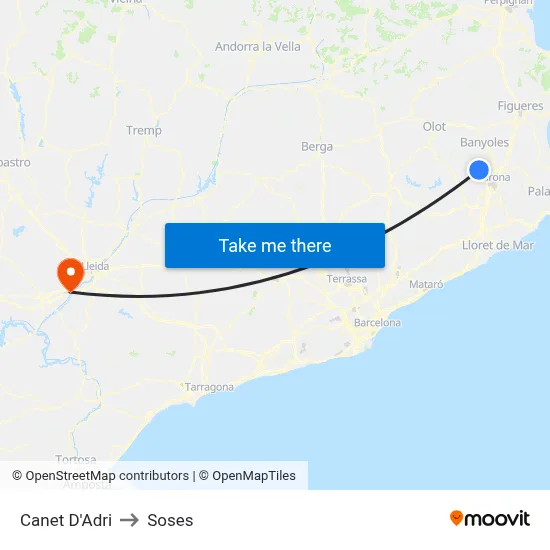Canet D'Adri to Soses map