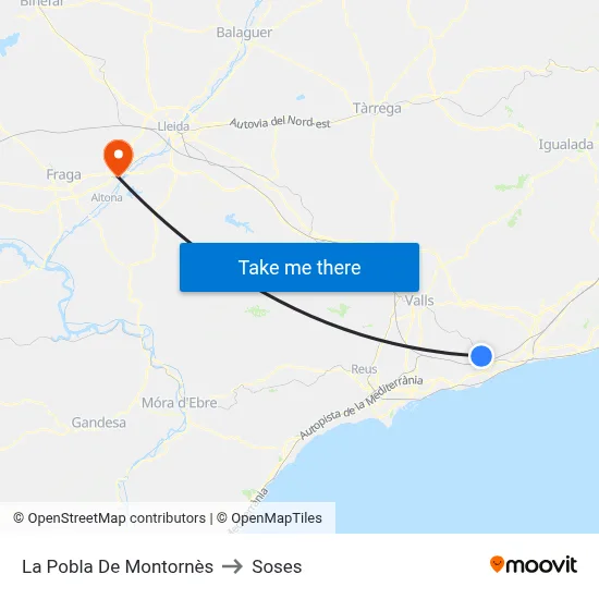 La Pobla De Montornès to Soses map