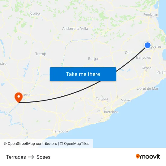 Terrades to Soses map