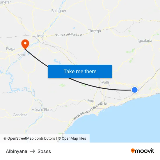 Albinyana to Soses map