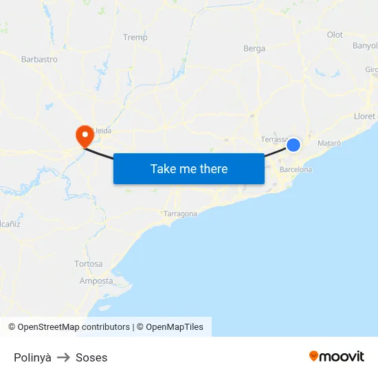 Polinyà to Soses map