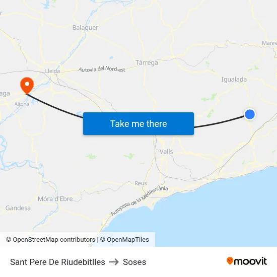Sant Pere De Riudebitlles to Soses map