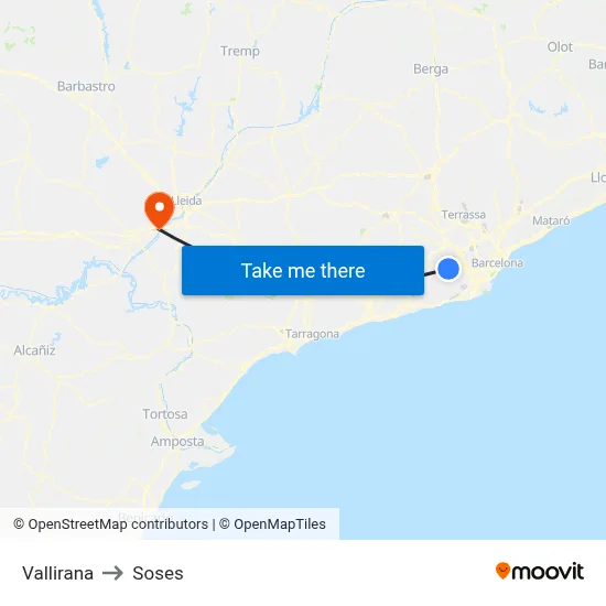 Vallirana to Soses map