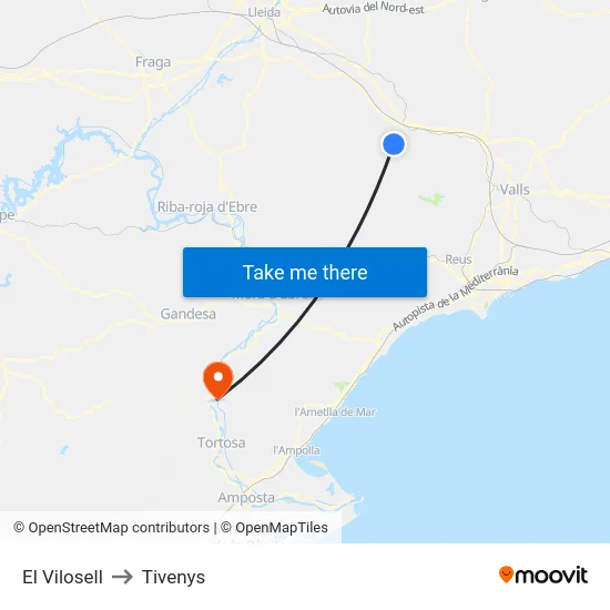 El Vilosell to Tivenys map