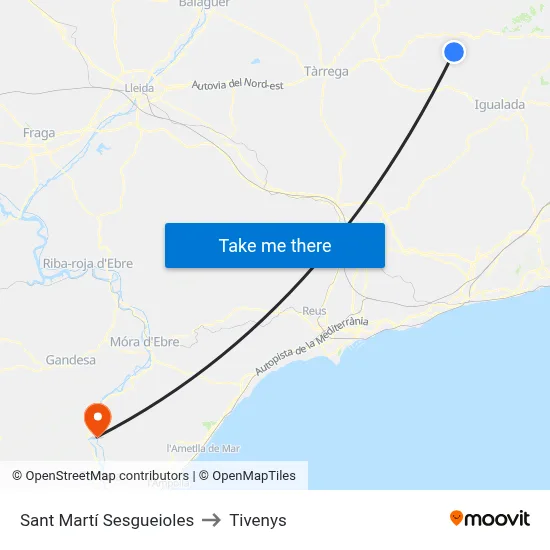 Sant Martí Sesgueioles to Tivenys map