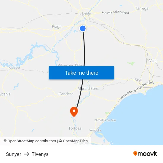 Sunyer to Tivenys map