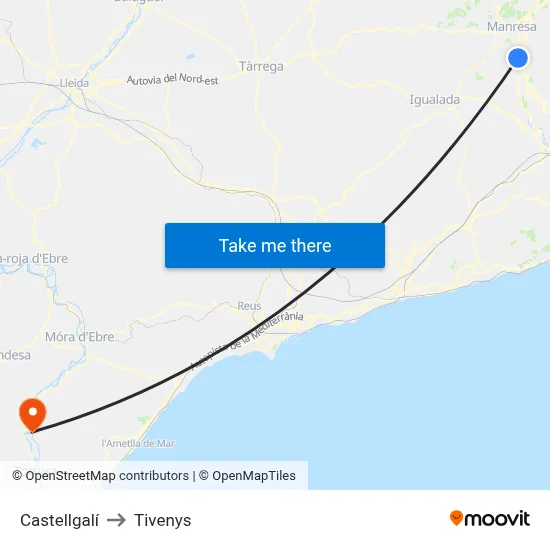 Castellgalí to Tivenys map