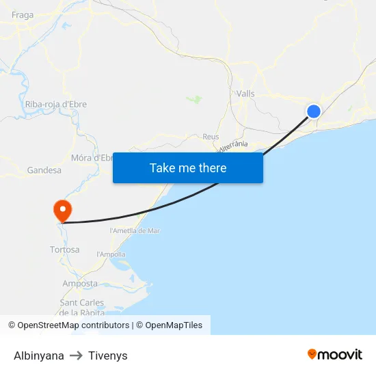 Albinyana to Tivenys map