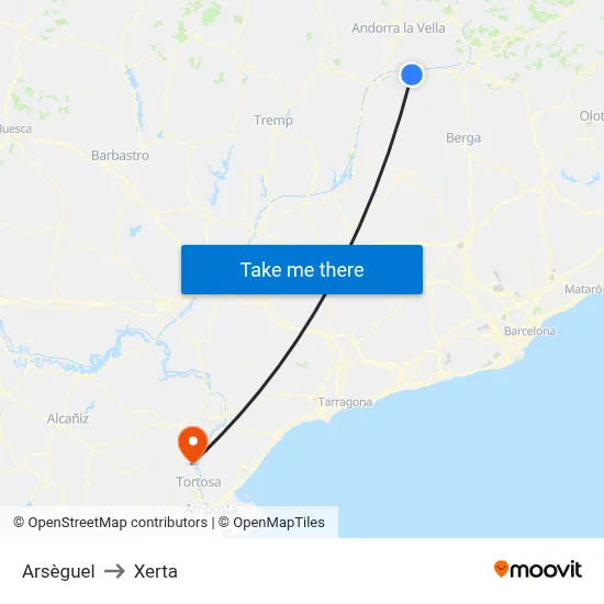 Arsèguel to Xerta map