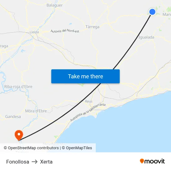 Fonollosa to Xerta map