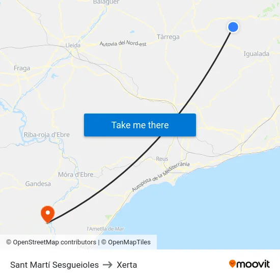 Sant Martí Sesgueioles to Xerta map