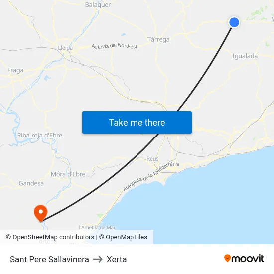 Sant Pere Sallavinera to Xerta map