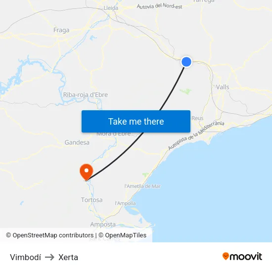 Vimbodí to Xerta map