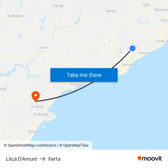 Lliçà D'Amunt to Xerta map
