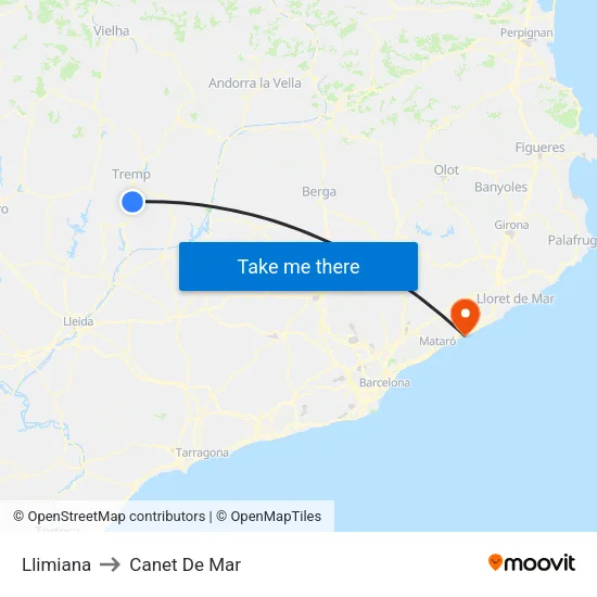 Llimiana to Canet De Mar map