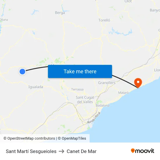 Sant Martí Sesgueioles to Canet De Mar map