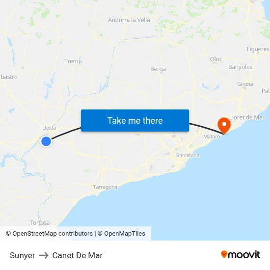 Sunyer to Canet De Mar map