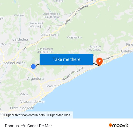 Dosrius to Canet De Mar map